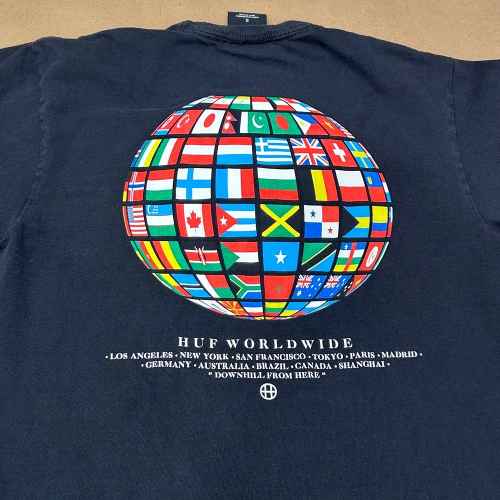 HUF Worldwide Black Downhill From Here T-Shirt Mens Small - Picture 2 of 7